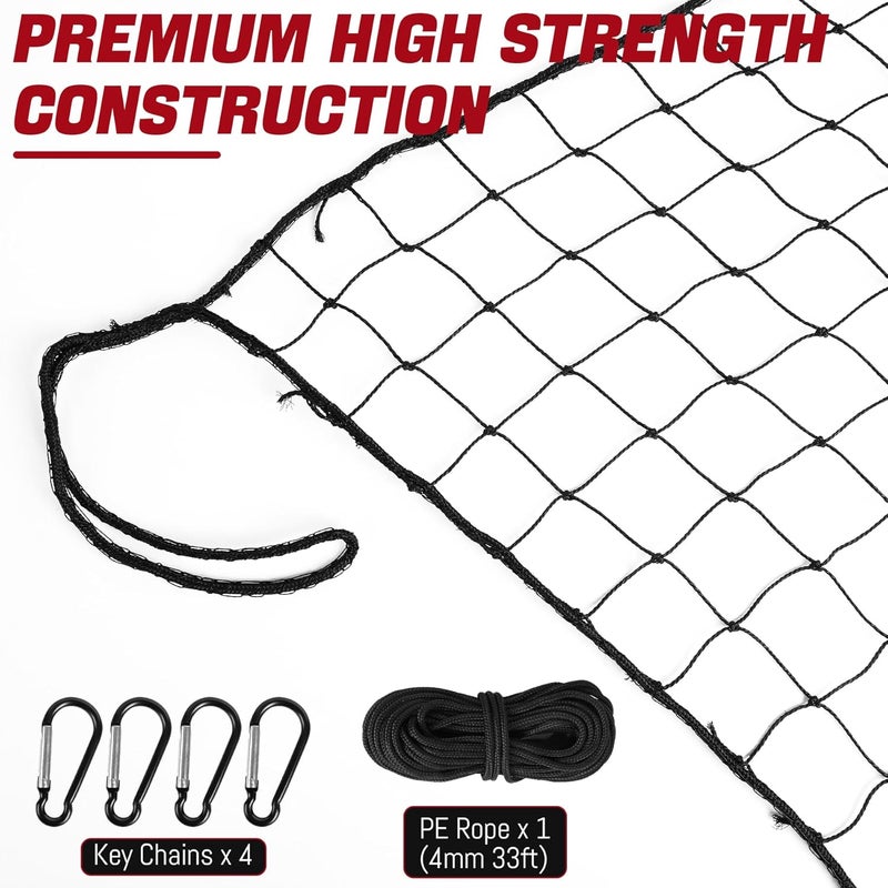 Tottist Baseball & Softball Practice Nets Backstop Barrier - Sizes 10x20 FT, 10x15 FT, 10x10 FT - Heavy Duty Nylon Training Net for Batting Cage, Backyard - 33FT Rope & Safety Key Chains - Image 5